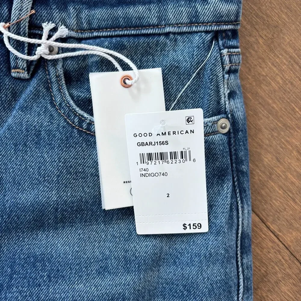 GOOD AMERICAN Good Barrel Relaxed Standard Fit Jeans Women's Size 2 Indigo Denim - Picture 5 of 9